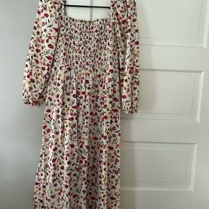 J. Crew Floral Smocked Dress - Red and Green